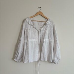 White Women's Tie-Front Cotton Blouse